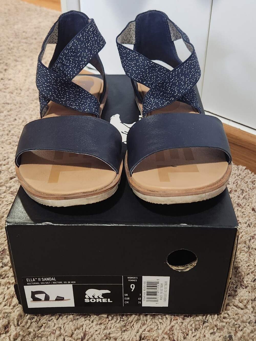Sorel Women's Navy Cross-Strap ELLE Ii Sandals Size 9 - EUC